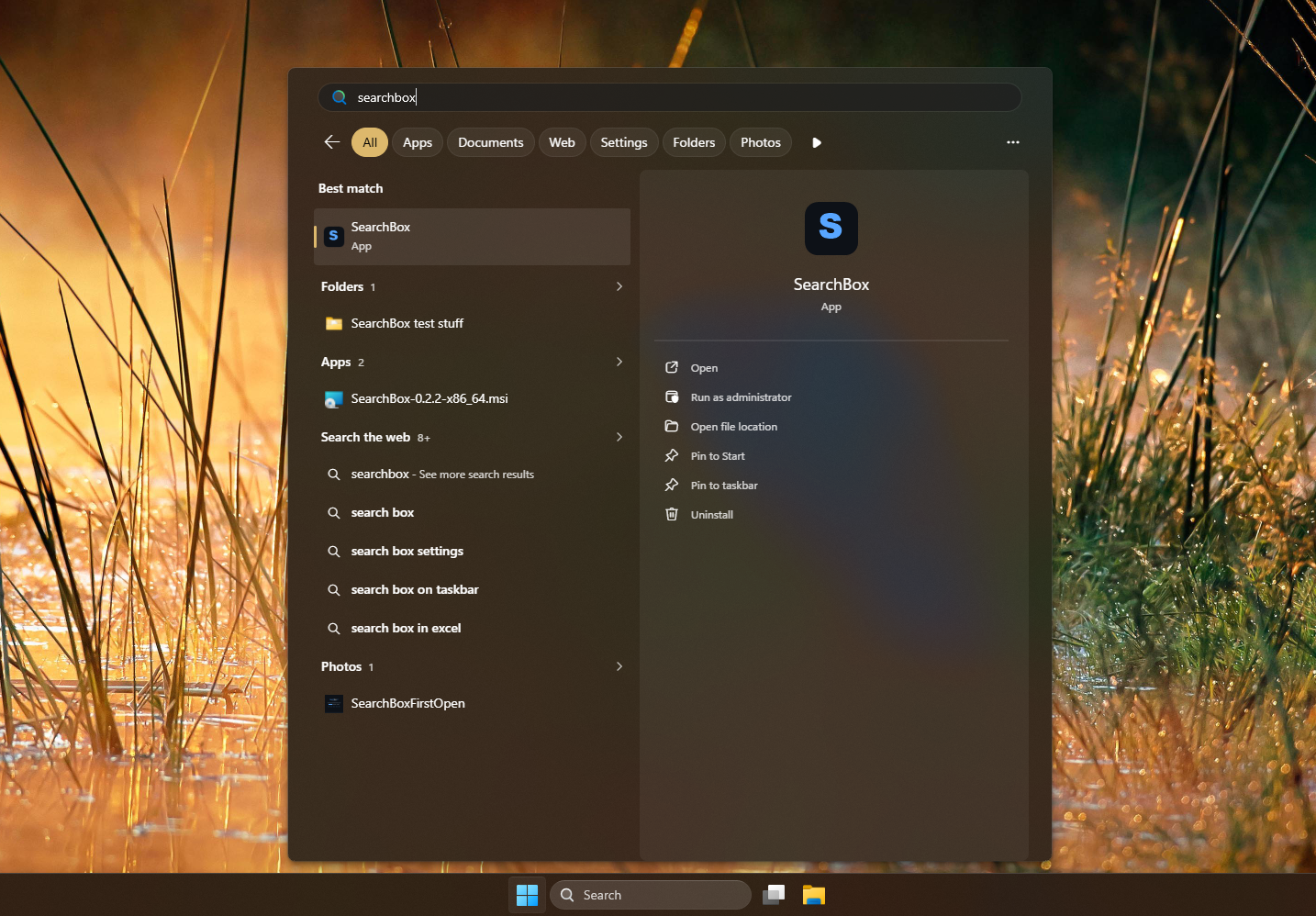 Launching SearchBox from the Windows Start menu